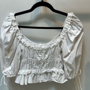 For Love and Lemons puff sleeve stretchy cropped top